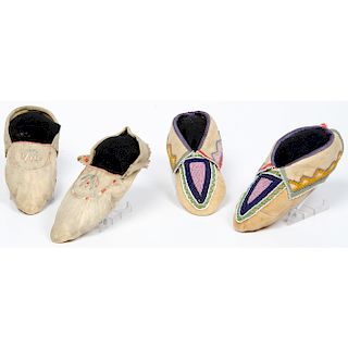 Lenape Beaded Hide Moccasins and Anishinaabe Quilled Moccasins