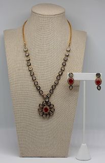 JEWELRY. 3 Pc. Indian Polki Style Suite.