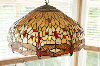 Tiffany Style Stained Glass Dragonfly Hanging Lamp