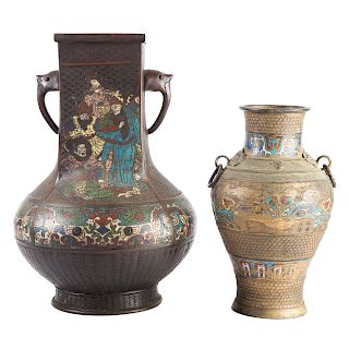 Two Japanese Bronze/Champleve Vases