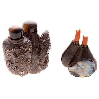 Two Chinese Carved Hardstone Double Snuff Bottles