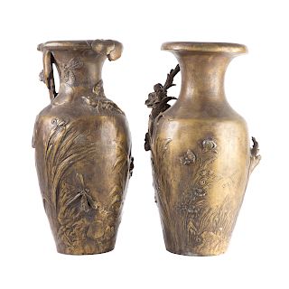 After Auguste Moreau, Pr Art Nouveau Spelter Vases