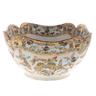 Chinese Export Black Butterfly Corner Cut Bowl