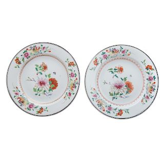 Pair Chinese Export Famille Rose Plates