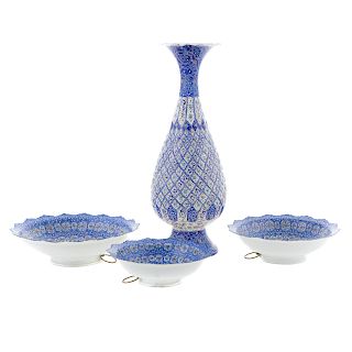 Persian Enamel Vase and Three Bowls