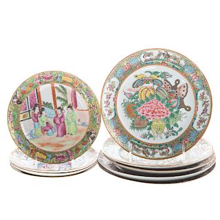 Nine Chinese Export Famille Rose Plates