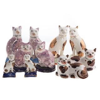 Five Pairs Of English Staffordshire/ Lustre Cats