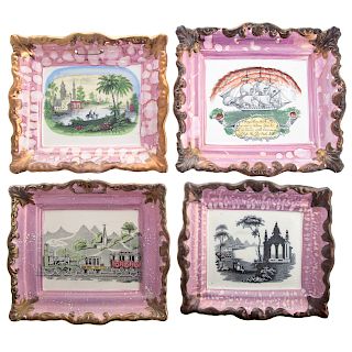 Five English Copper and Pink Lustre Plaques