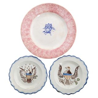 Three Staffordshire Eagle Decorated Plates