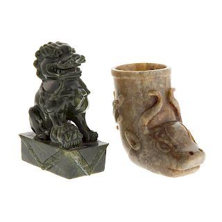 Chinese Carved Jade Dragon And Libation Cup