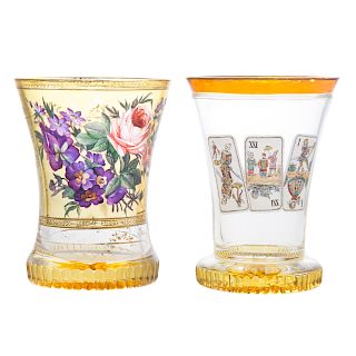 Pair Bohemian Enamel Glass Cups