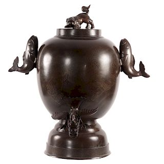 Large Chinese Bronze Wine Cistern