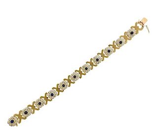 14K Gold Diamond  Sapphire X Bracelet