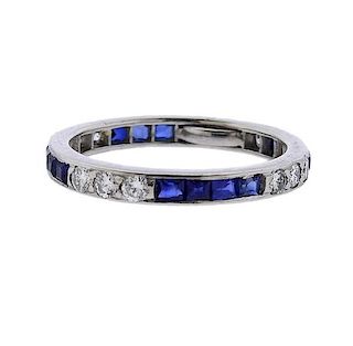Platinum Diamond Blue Stone Wedding Band Ring