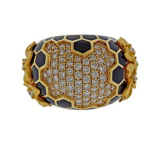 Magerit Joyas 18K Gold Diamond Enamel Ring