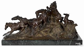 Edward James Fraughton (American 1939-), bronze group of horses, signed and dated 1982