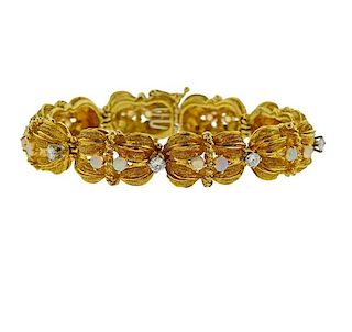 1960s 18k Gold Diamond Opal Bracelet 