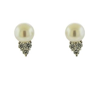 Tiffany &amp; Co Platinum Diamond Pearl Earrings 