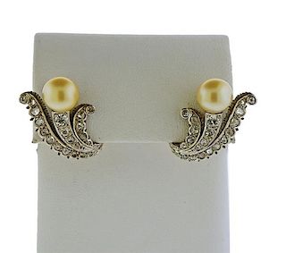 Platinum 18K Gold Diamond Pearl Earrings
