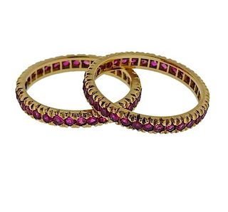 14K Gold Ruby Band Ring Lot of 2