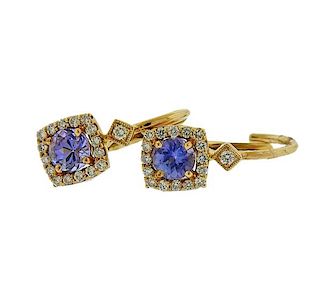 14k Gold Tanzanite Diamond Earrings 