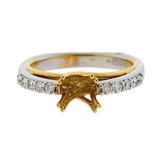 18k Two Tone Gold Diamond Engagement Ring Setting 