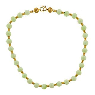 Reinstein Ross 20k Gold Green Bead Necklace 