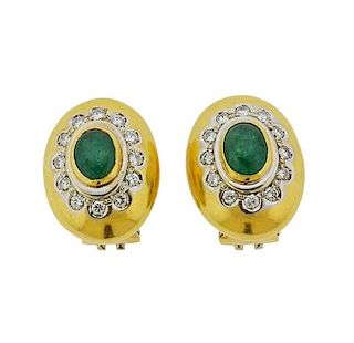 Van Cleef &amp; Arpels 18k Gold Emerald Diamond Earrings 
