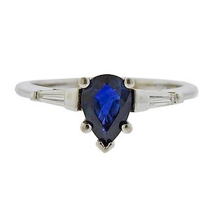 14k Gold Diamond Sapphire Engagement Ring 