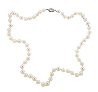 Platinum Diamond Pearl Necklace 