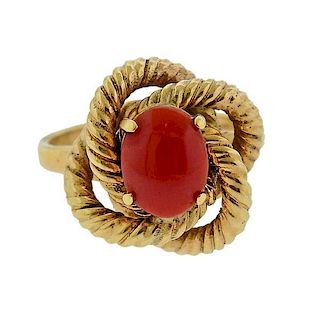 14K Gold Red Stone Knotted Top Ring