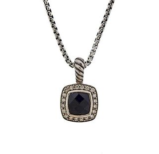 David Yurman Albion Silver Diamond Onyx Pendant Necklace 