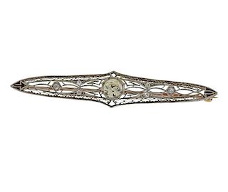 Art Deco 14k Gold Platinum 0.91ct Diamond Brooch Pin 
