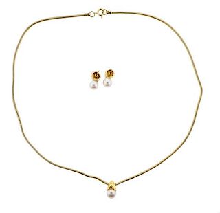 Mikimoto 18k Gold Pearl Earrings Pendant on Necklace 