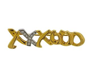 Tiffany &amp; Co Picasso XO Hugs Kisses Diamond 18k Gold Brooch 