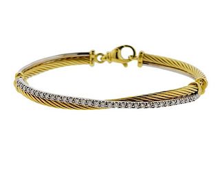 David Yurman 18k Gold Diamond Cable Crossover Bracelet 
