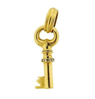 18k Gold Diamond Key Pendant 