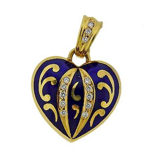 Faberge 18K Gold Diamond Enamel Heart Pendant