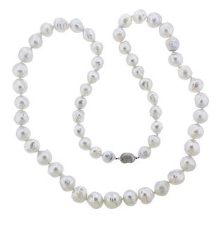Silver Clasp Long Pearl Necklace 