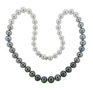 18k Gold Multi Color South Sea Pearl Diamond Necklace 