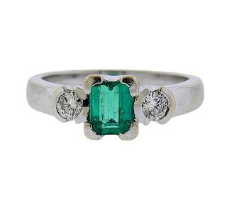 18K Gold Diamond Emerald Engagement Ring 