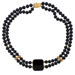 18K Gold Onyx Double Strand Necklace