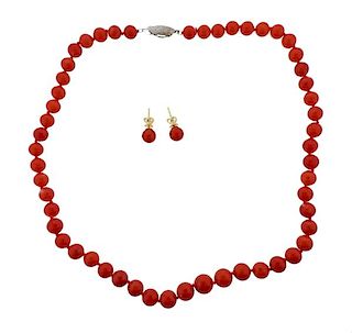 14k Gold Silver Coral Earrings Necklace 