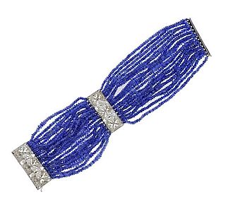 18K Gold Diamond Pearl Sapphire Multi Strand Bracelet