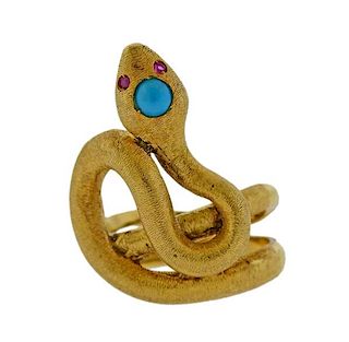 18K Gold Ruby Blue Stone Snake Ring