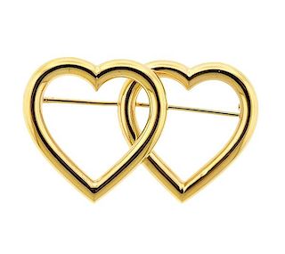 14K Gold Double Open Heart Brooch Pin