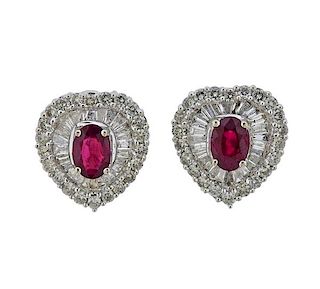 18K Gold Diamond Ruby Heart Earrings