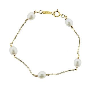 Tiffany &amp; Co Peretti 18K Gold Pearl Station Bracelet