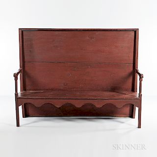 Red-painted Settle Bench