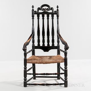 Black-painted Turned and Carved Bannister-back Armchair